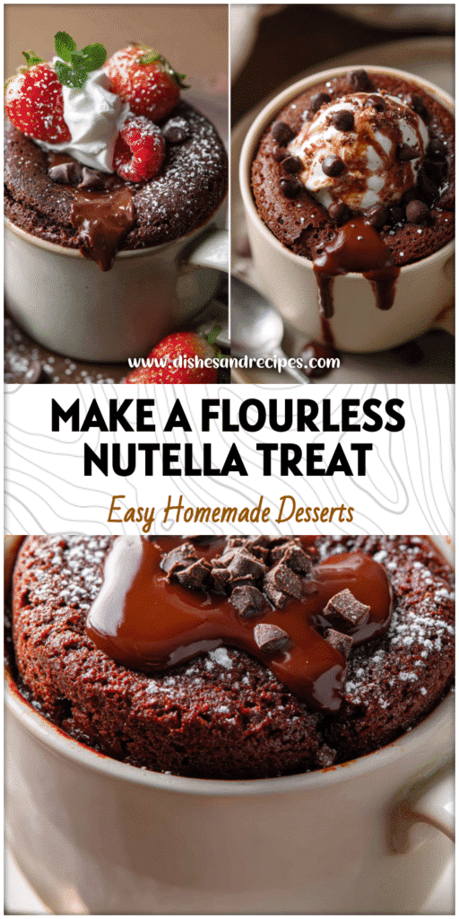 A rich Chocolate Nutella Mug Cake Flourless served in a cozy mug, a quick Nutella Mug Cake No Flour dessert perfect for last minute cake ideas.